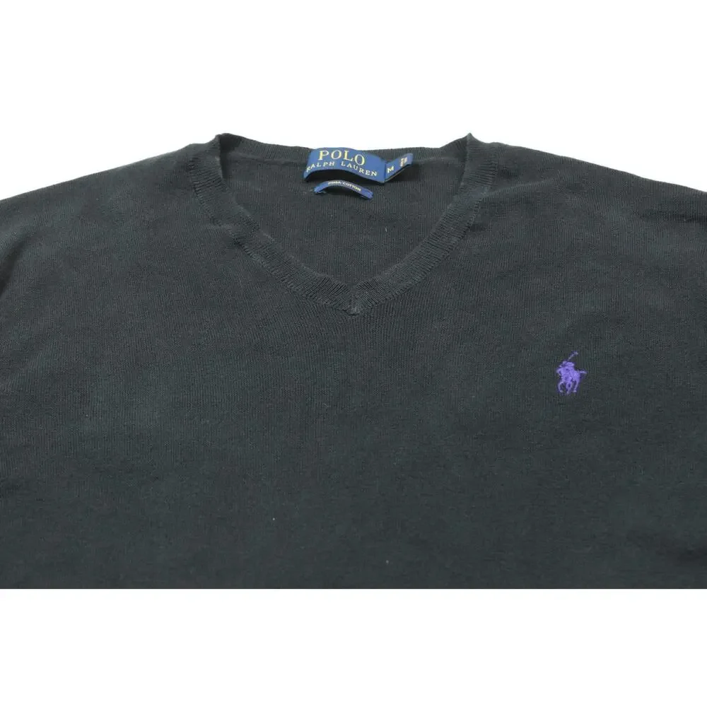Polo Ralph Lauren Sweater Mens Medium Black Pima Cotton V-Neck Long Sleeve
